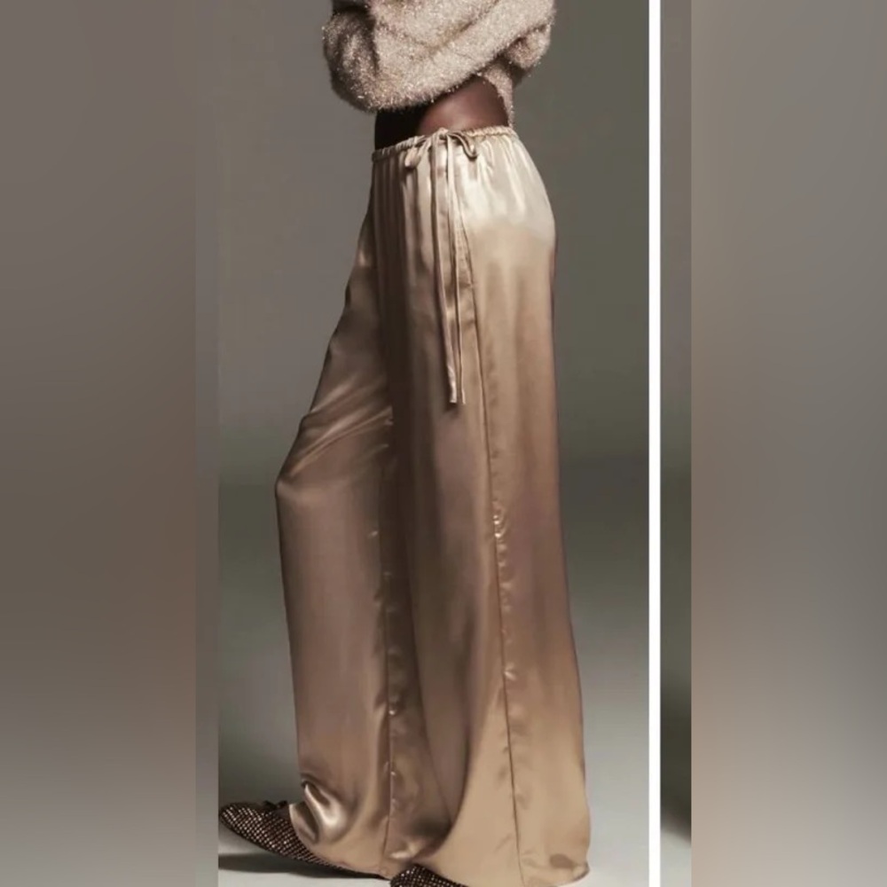 NWT Anthropologie Maeve “Liquid Shine” Party Gold Wide leg Pants